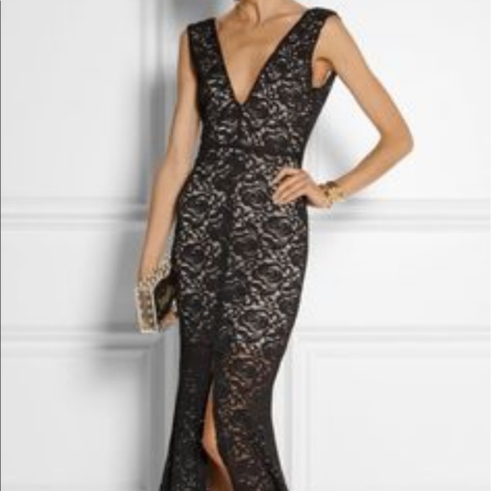 Alice + Olive Black Lace Evening Gown